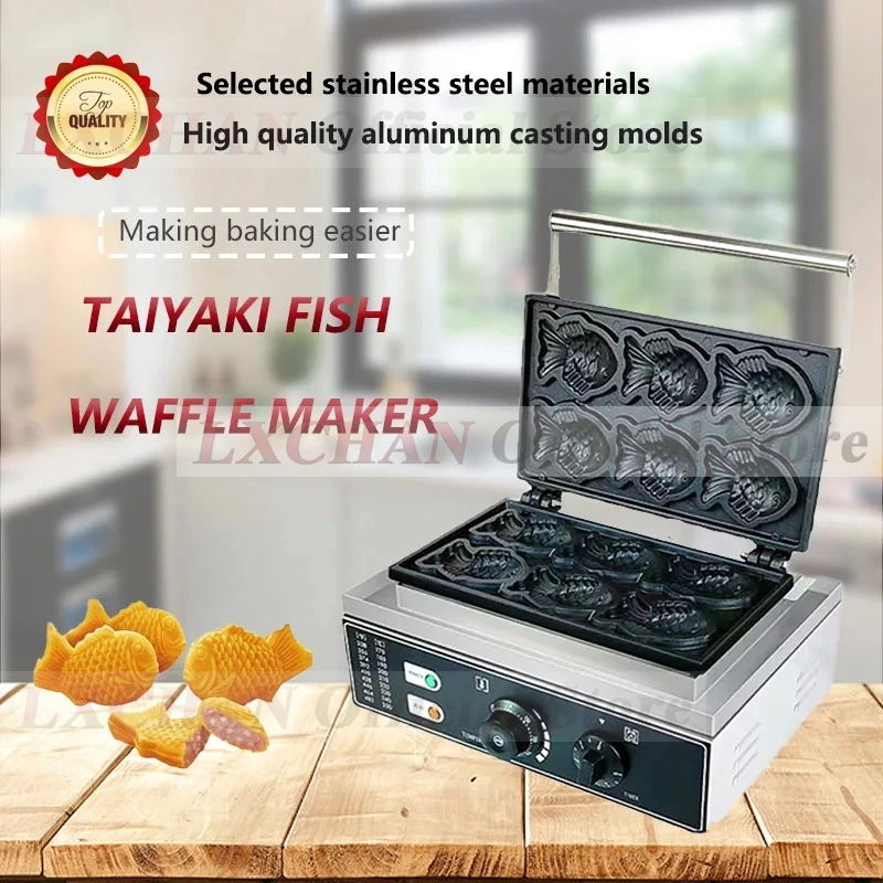 

LXCHAN Taiyaki Machine 6 Pcs Fish Waffle Maker Fish-Shaped 1500W Non-stick Coating Bakeware Commercial Snack Machine