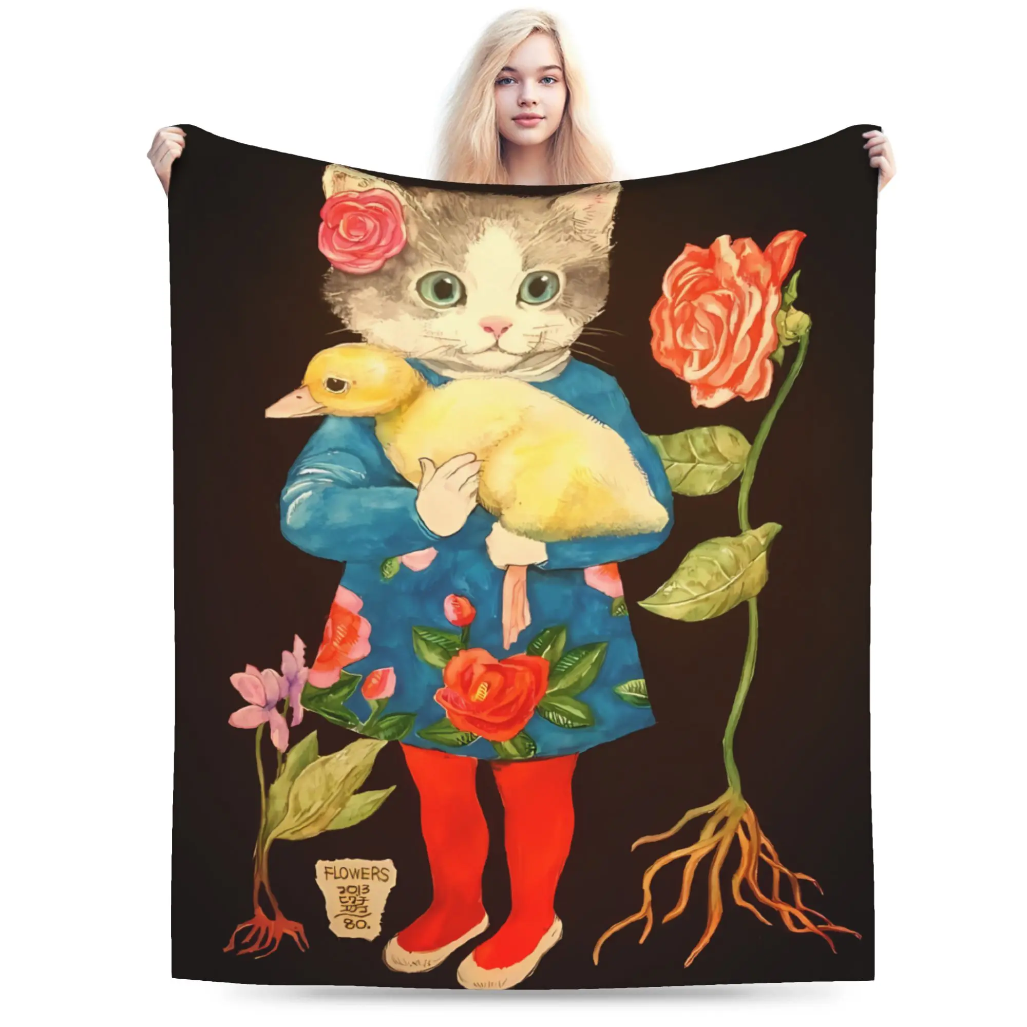 Kitty Art Artist Y-Yuko H-Higuchi Warm Soft Blanket  Students Plush Throw Blanket Trend Bedroom Flannel Bedspread Sofa Bed Cover
