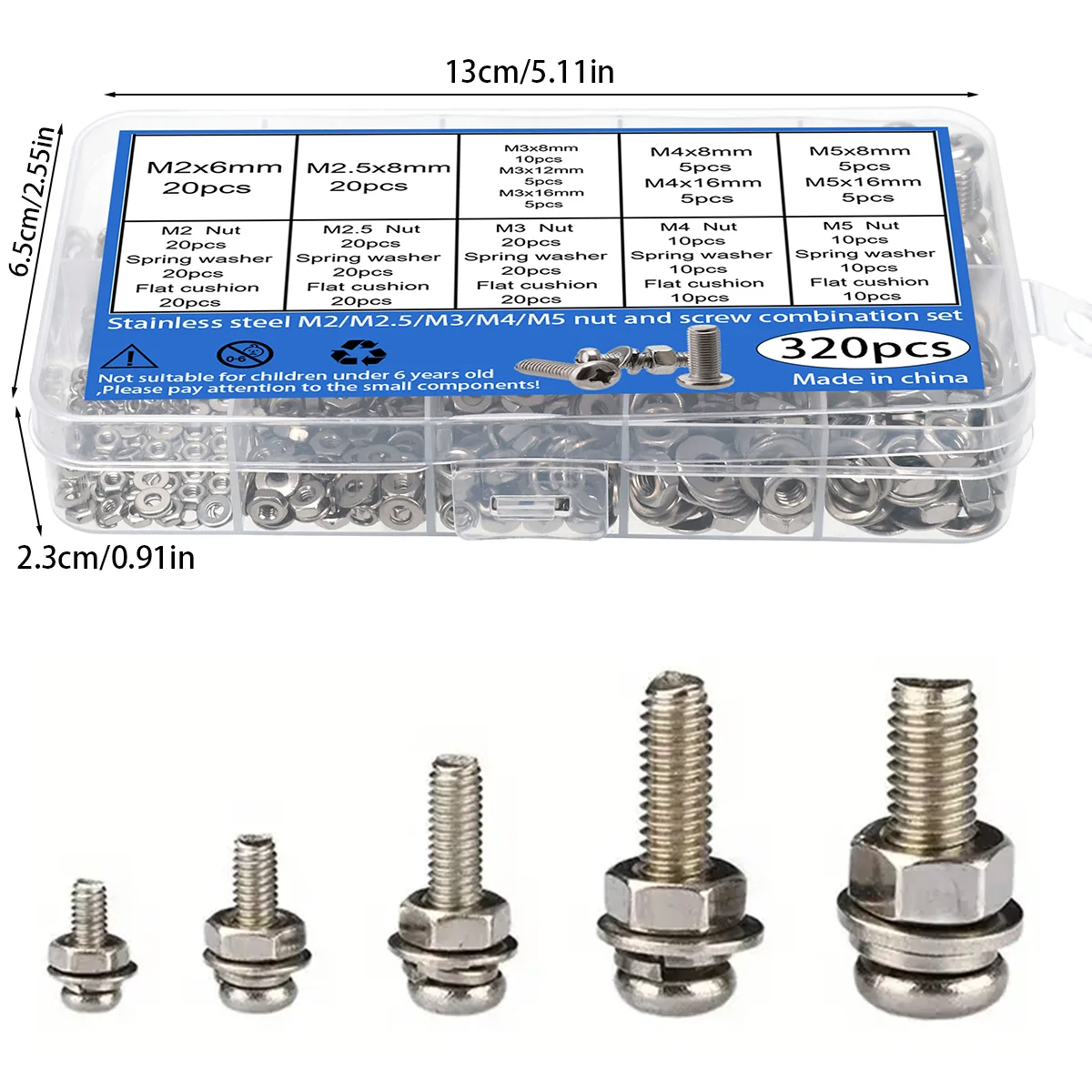 320pcs Premium Stainless Steel Screw and Nut Assortment Kit -Corrosion-Resistant, Snap-in Nuts, M2 to M5 Sizes - Ideal for DIY,
