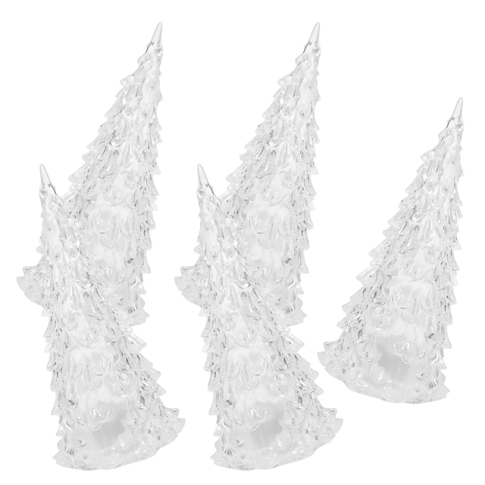 

5pcs Mini Led Light-Up Christmas Trees 20Cm Acrylic Glowing Tabletop Luminous Holiday Decor For Home Mall Festival Lighting