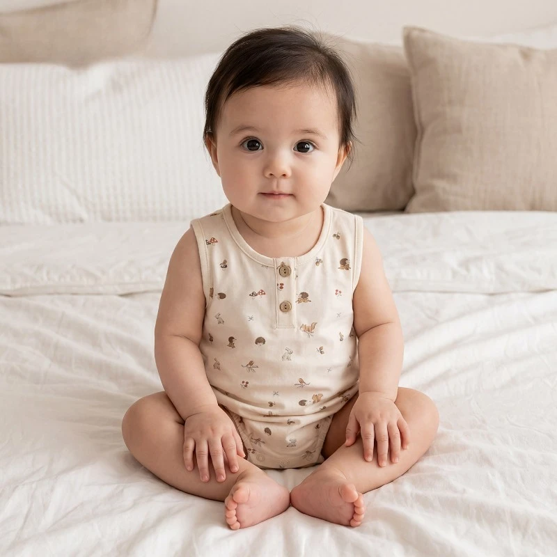 Scandinavian Baby Sleeveless Romper Cotton Breathable Bodysuit Summer 2026 New Trendy Newborn Lightweight Jumpsuit