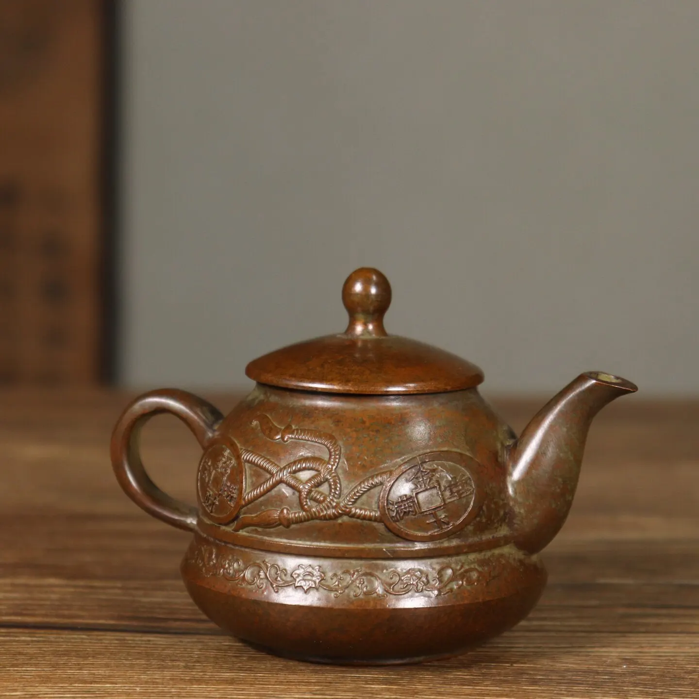 Fortune Blessing Copper Teapot Abundant Wealth Symbol Decor for Home and Housewarming Gift