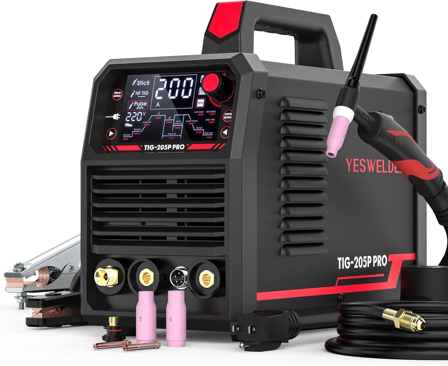 

3-in-1 TIG Welder 200A, Pulse TIG/DC TIG/Stick, 110V/220V Dual Voltage, Large LED Display
