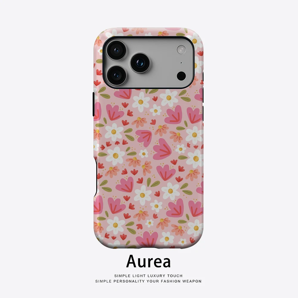 Magnetische Handyhülle mit Blumenherz-Motiv für iPhone 18/17/16/15/14/13 Pro Max Plus, ein- oder zweilagige robuste Schutzhülle