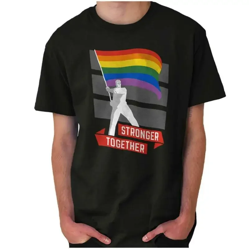 Gay Pride Flag Stronger Together LGBT Ally Womens or Mens Crewneck T Shirt Tee