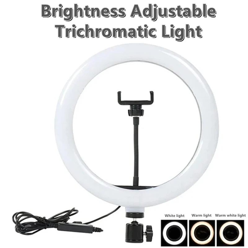 Anillo de luz LED para fotografía de 16/26/33cm, 3 modos, anillo de luz regulable para Selfie con soporte para teléfono para vídeo Tiktok, lámpara de relleno de maquillaje en vivo