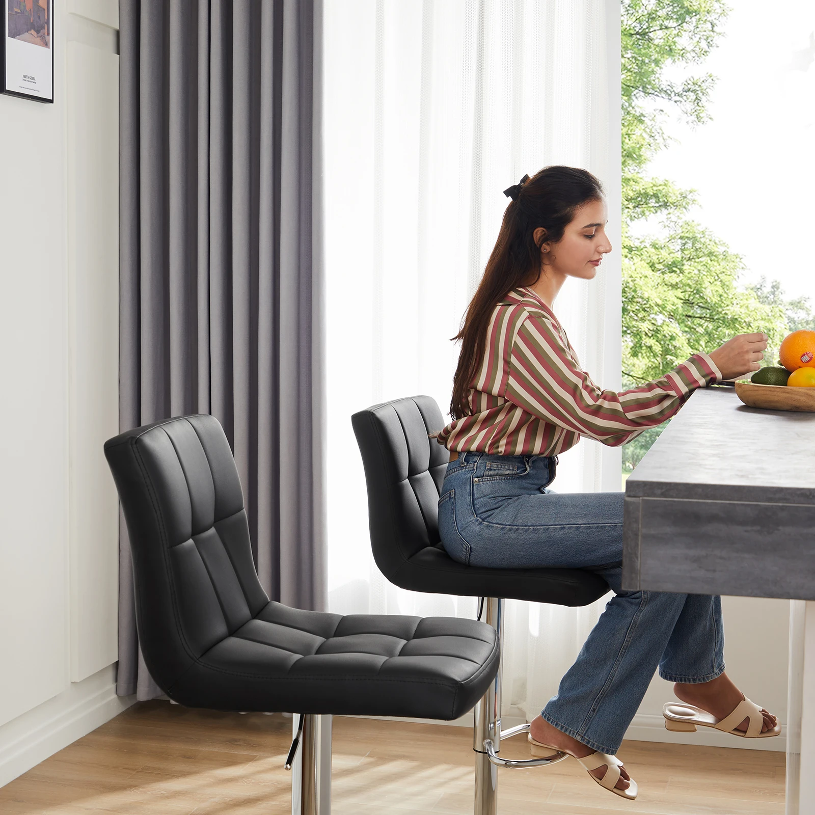 Zestaw 2 krzeseł barowych z PU skóry, tapicerowane krzesła barowe o wysokości lady, certyfikat SGS, gazowy cylinder, wygodne oparcie