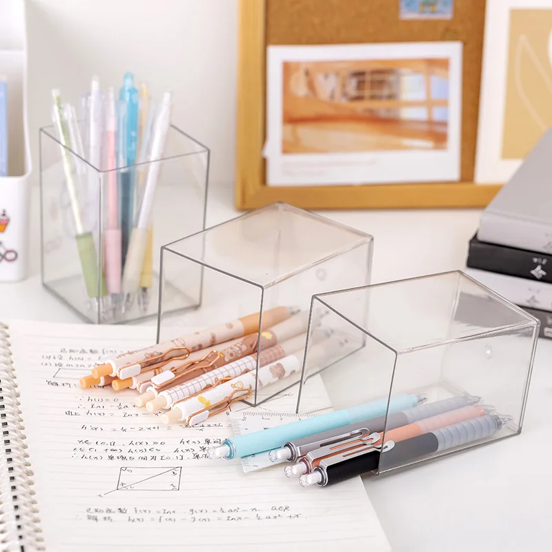 Simple DIY pen holder Large capacity transparent pen holder Wholesale stationery pen bucket about modern storage bucket