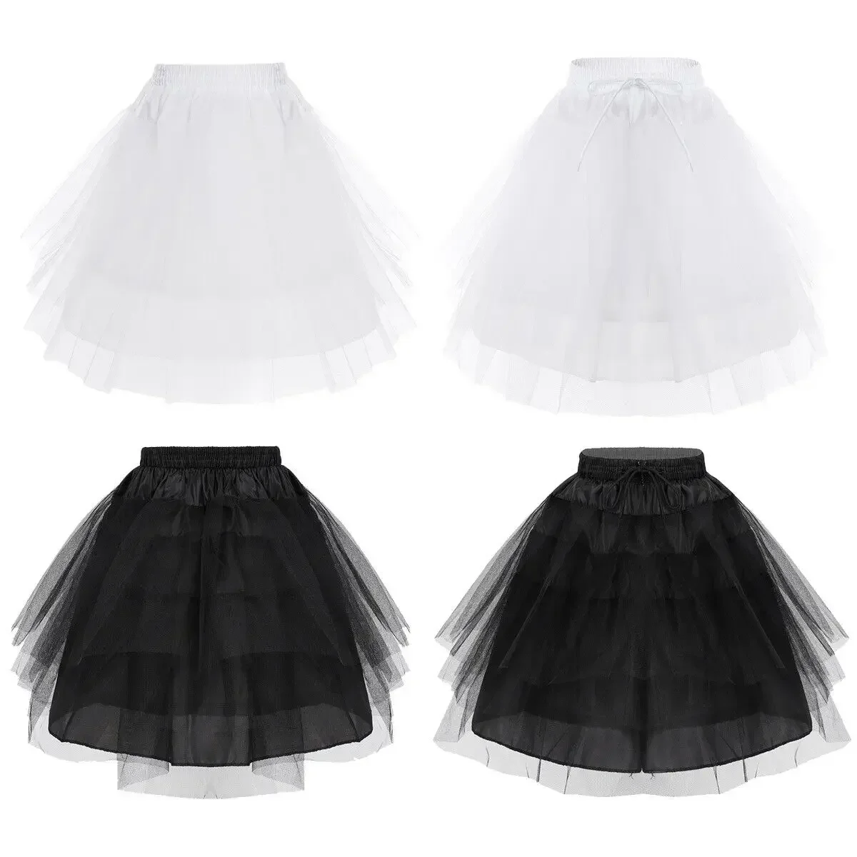 Kids Girls Hoopless 3 Layers Net Petticoat Fluffy Crinoline Slip Underskirt