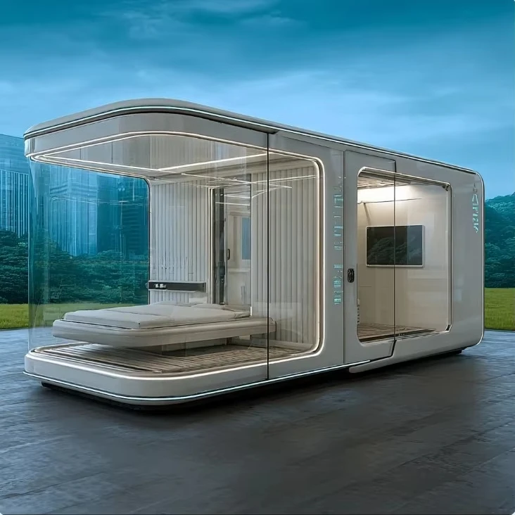 Casa Prefabricada Ecológica Inteligente para Exteriores, Casa Cápsula Espacial Portátil, Cabaña Portátil con Cocina para Terrenos No Utilizados