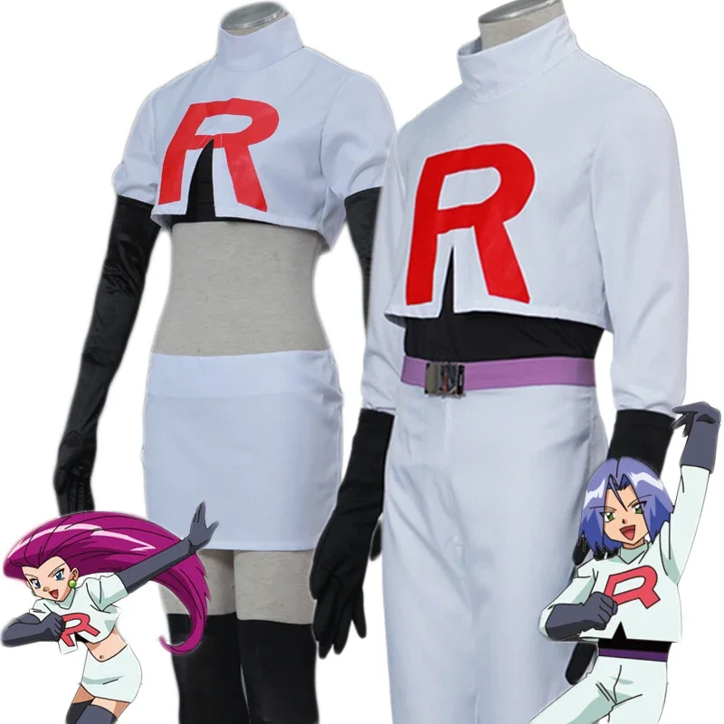 2025 NewAnime Team Rocket Jessie Musashi James Kojirou Cosplay Costume Women Skirt Suit Men Top Pants Uniform Halloween Part AA