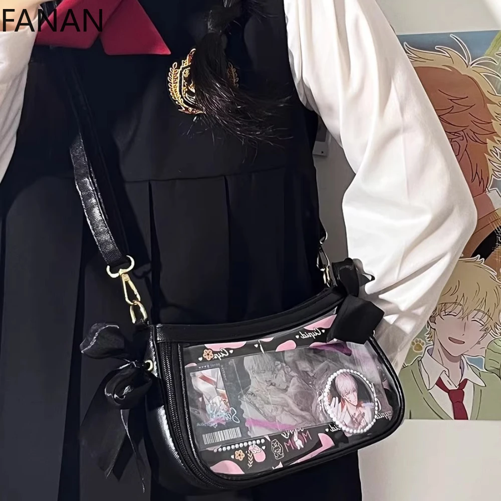 Japanese Ita Bag for Women PU Transparent Pocket Itabag High School Girls Uniform JK Crossbody Shoulder Bag Handbags