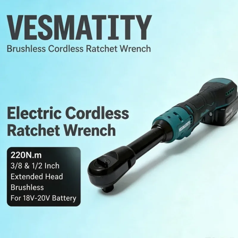 Electric Cordless Ratchet Wrench 220N.m 3/8 1/2 Inch Extended Head Screw Nut Remover Brushless Car Repair For 18V-20V Battery
