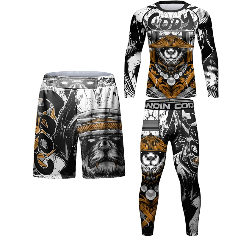 Jiu Jitsu Rashguard Men T Shirt Suit MMA Rash Guard BJJ Boxing Jerseys Muay Thai Shorts Compression Shirt Kickboxing Sport Wear