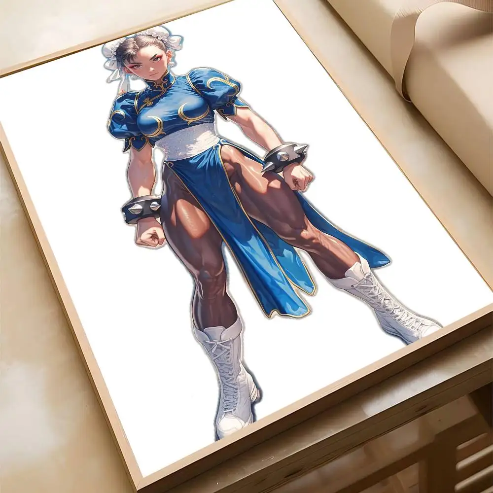 1PC Poster Chun-Li de Street Fighter Autoadesivo, Adesivo de Papel Artístico à Prova d'Água para Decoração de Parede de Cafeteria, Bar e Quarto