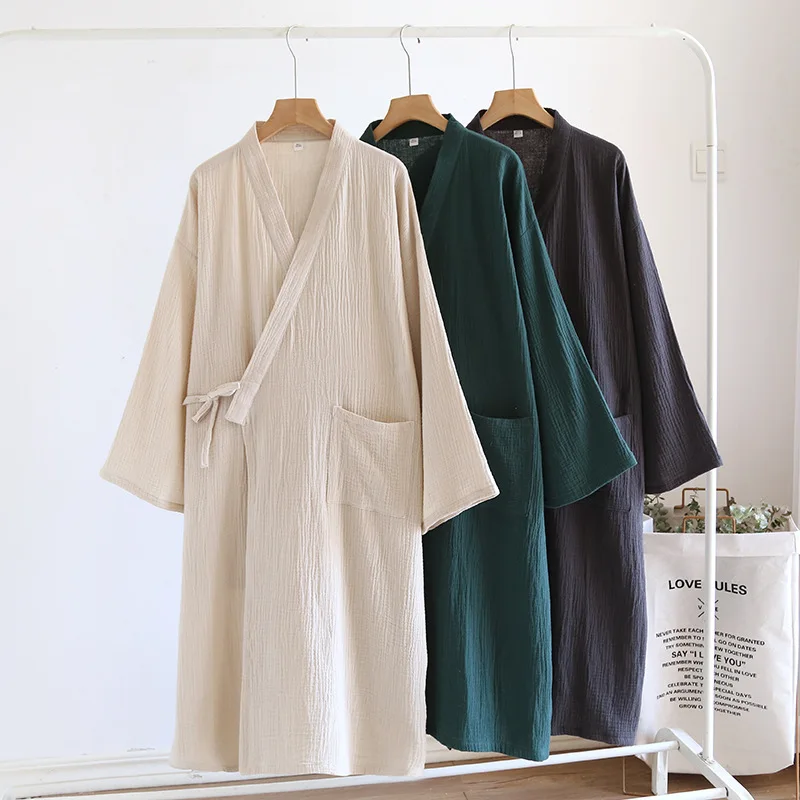 

Couple Japanese Kimono Nightgown Spring Summer Thin Men and Women 100% Cotton Sleepwear Loose Bathrobe Sweat Steamed Home Robe