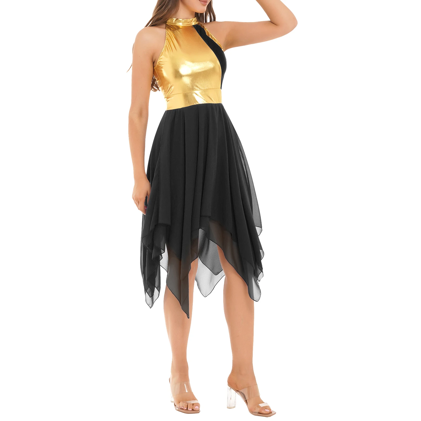 Disfraz de baile lírico de Ballet para mujer, vestido de baile de adoración litúrgica con volantes, dobladillo asimétrico, Ropa de baile