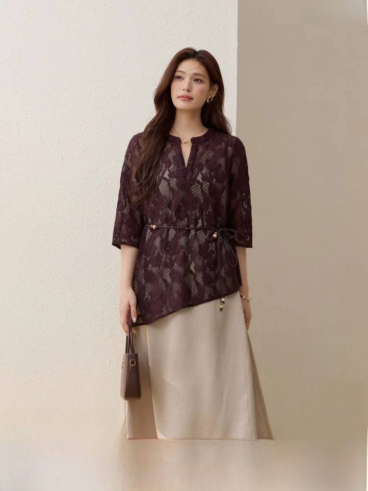 

Платье миди с открытыми плечами и кружевной накидкой Flowing Sensation, большие размеры, женская модная летняя одежда, V-образный вырез, рукав 3/4