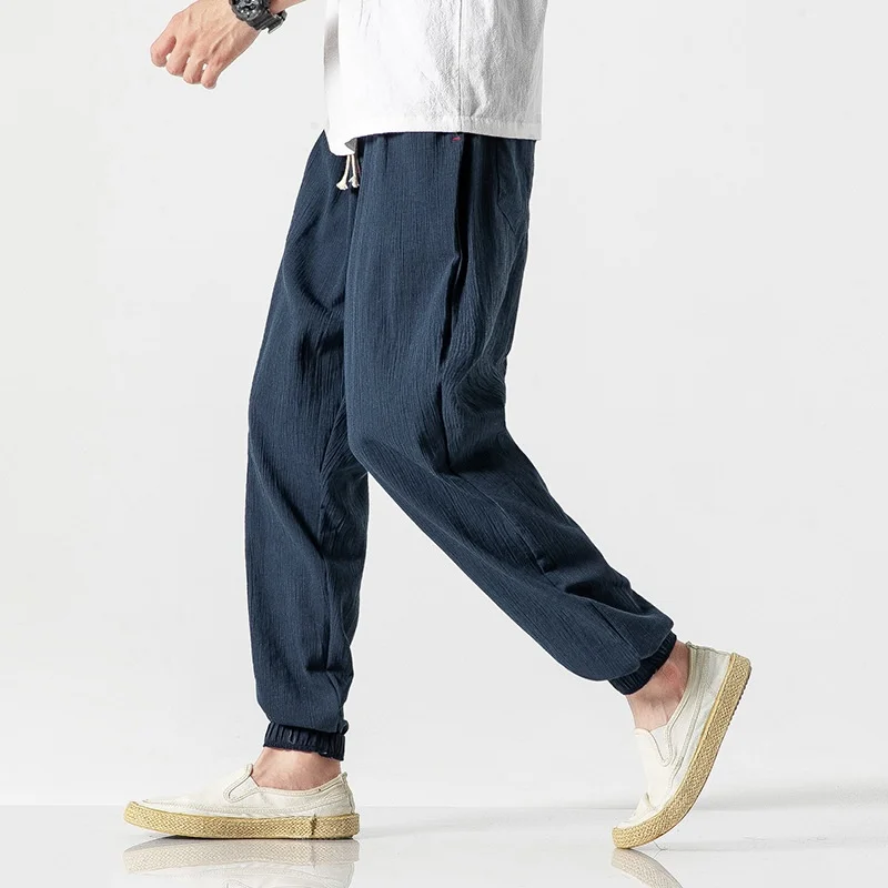 Japanese-Style Retro Streetwear 2025 Summer Men Cotton Linen Sweatpants Trousers Men Casual Harem Pants Breathable Men Joggers