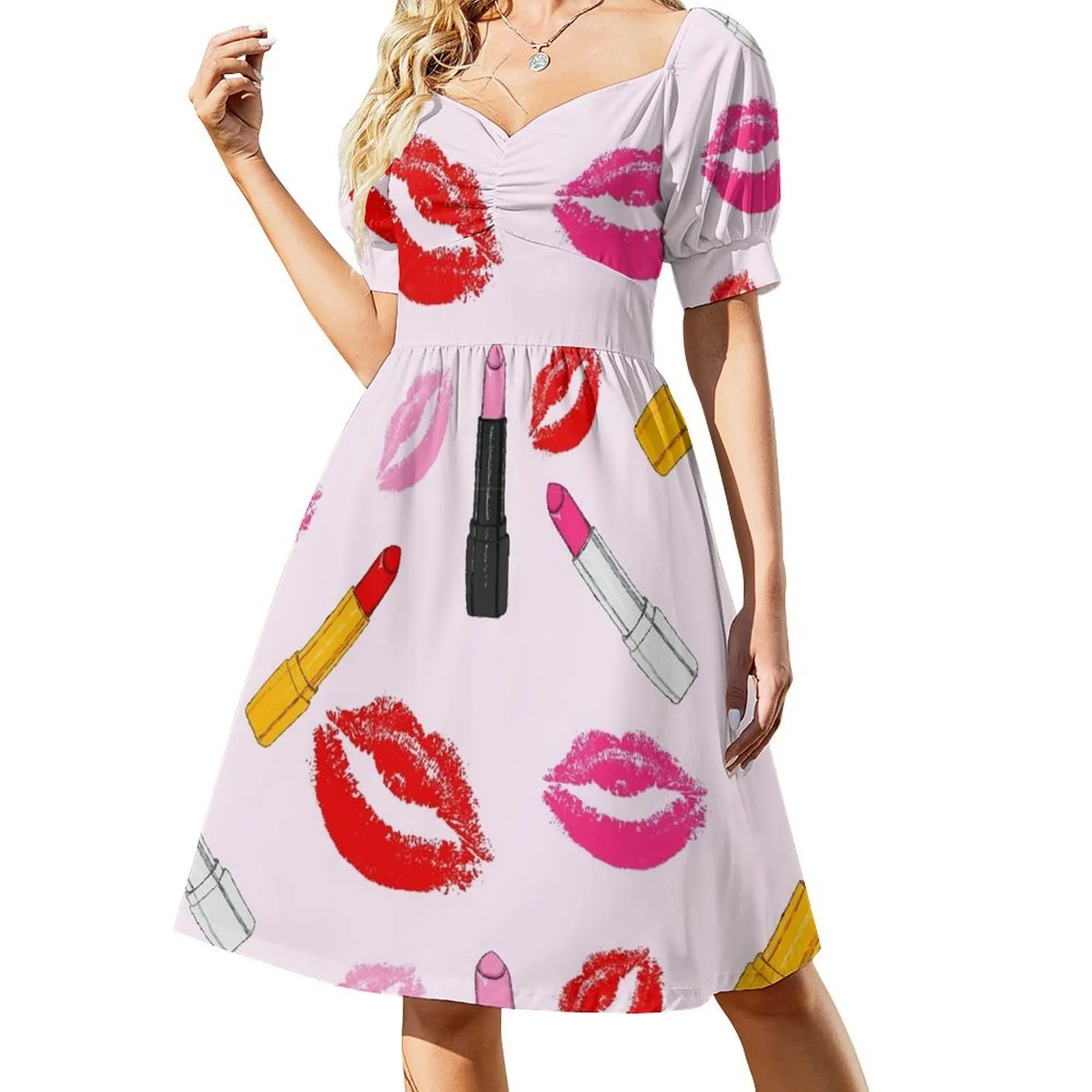 

Lipstick Short Sleeved Dress women dress elegant women's dresses sale Clothing Dress