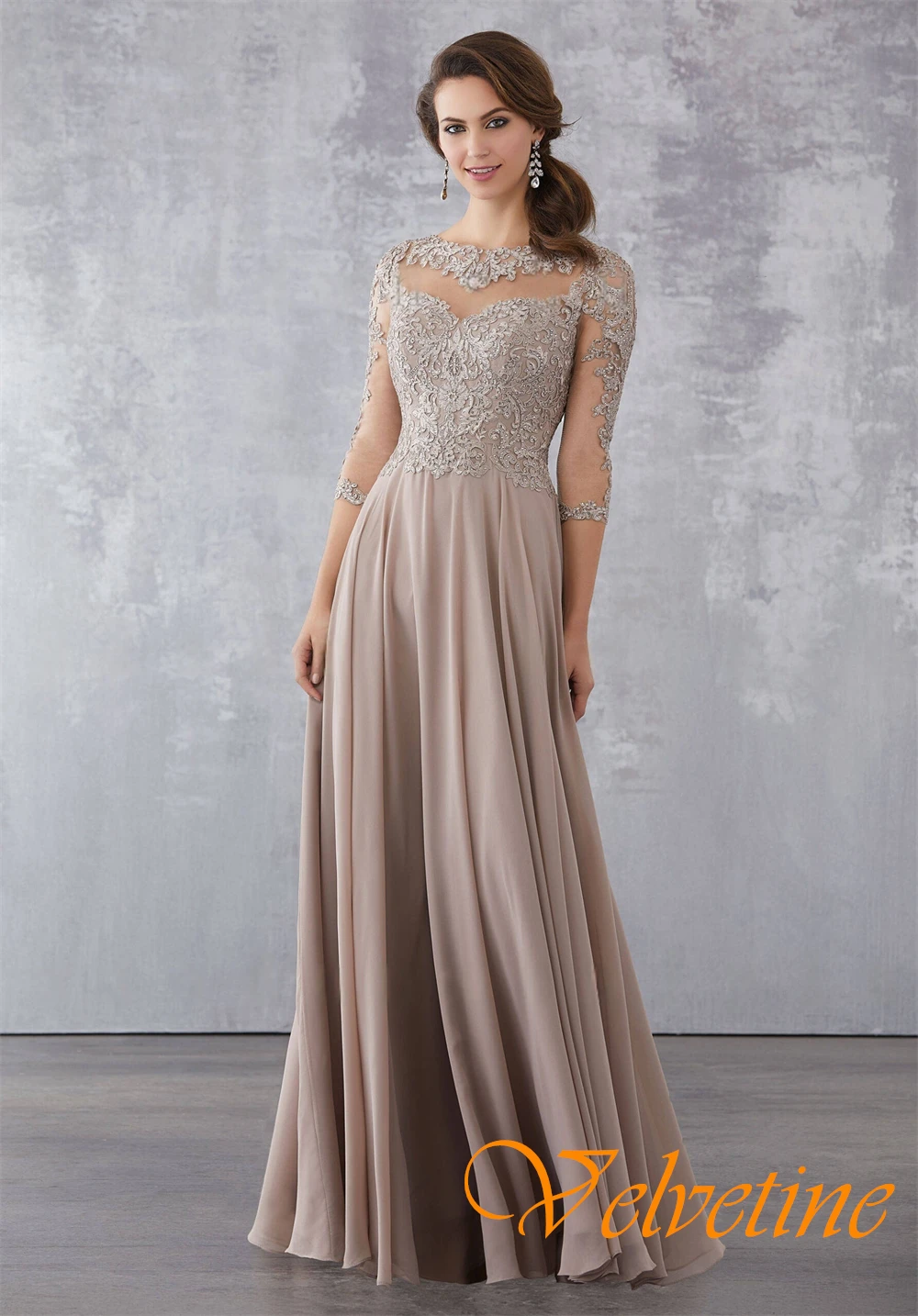 Customized Simple Chiffon O-Neck Evening Dress Exquisite Long Sleeves Prom Dresses Delicate Appliques Special Occasion Gowns