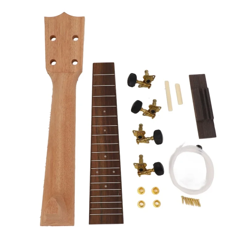 Ukulele Neck Fretboard Replacement Kit Neck String Knobs Bridge Rosewood Fingerboard Set For 23 Inch Ukulele