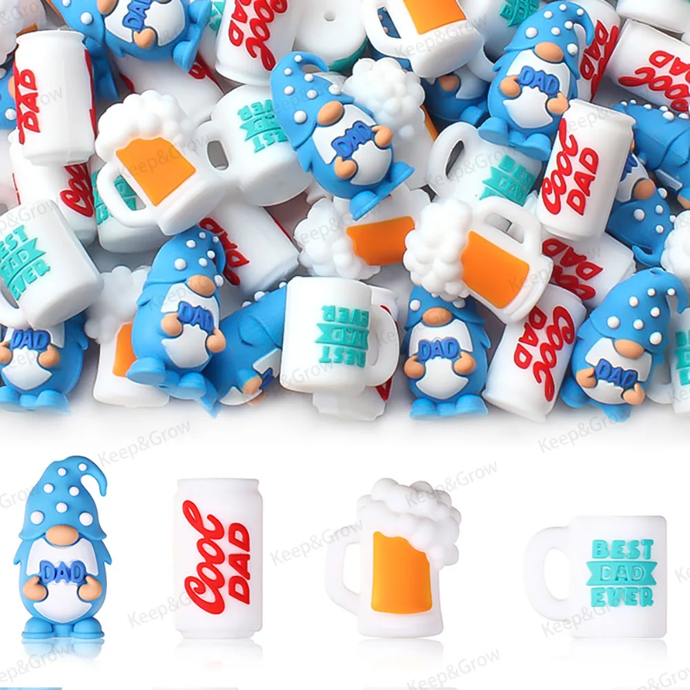 5/20/50pcs Dad 3D Silicone Beads Beer Cup Gnome Father's Day Theme Focal Beads Perfect for DIY Keychain Jewelry Making Pen Beade