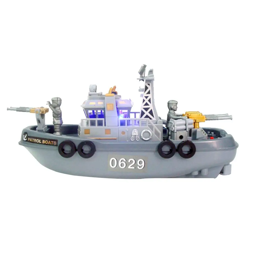 

Patrol Boat Water Toy Plastic Ship Model with Flashing Light Educational Electronic Toy for Children