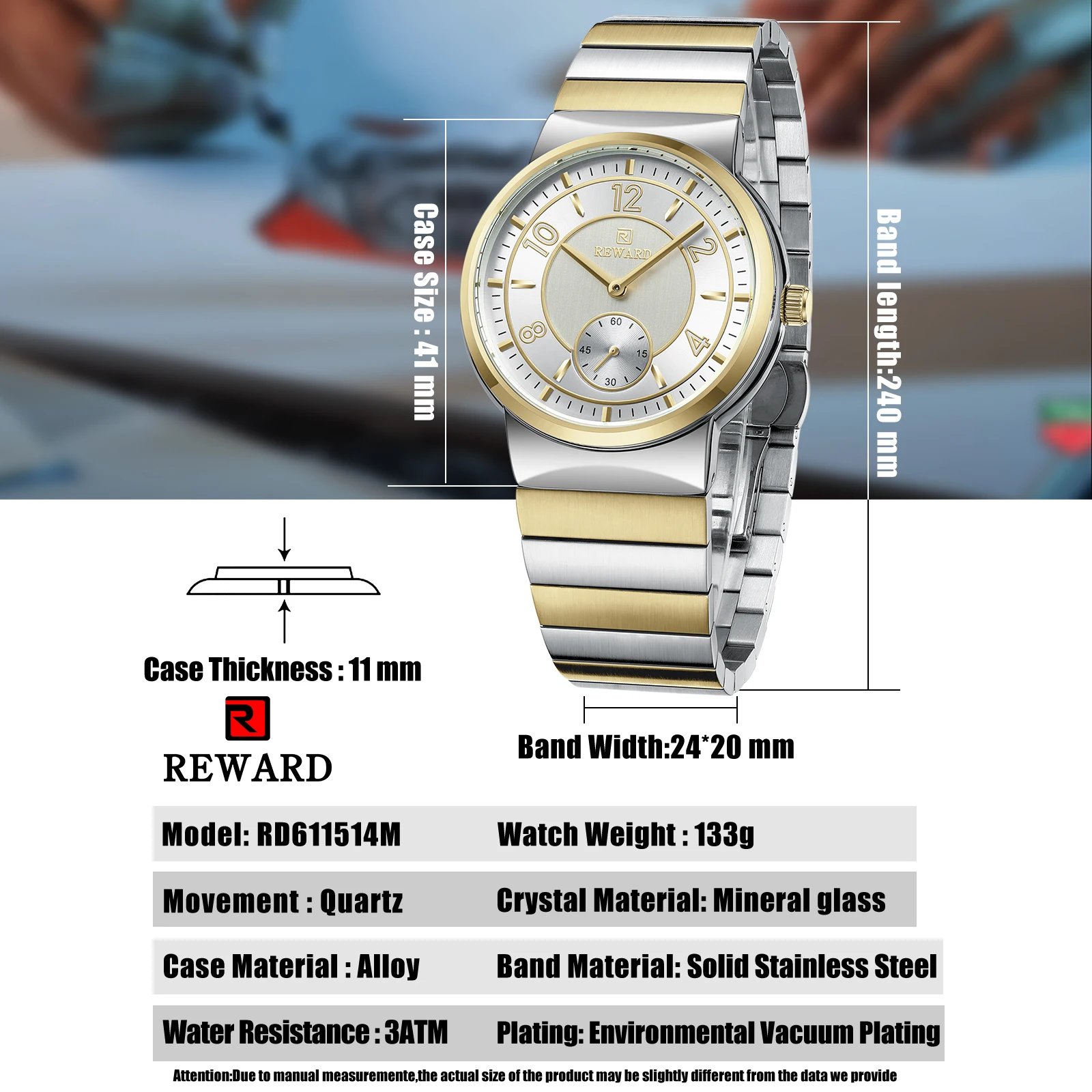 REWARD luxury watch for men simple best quality stainless steel analog quartz watch man waterproof