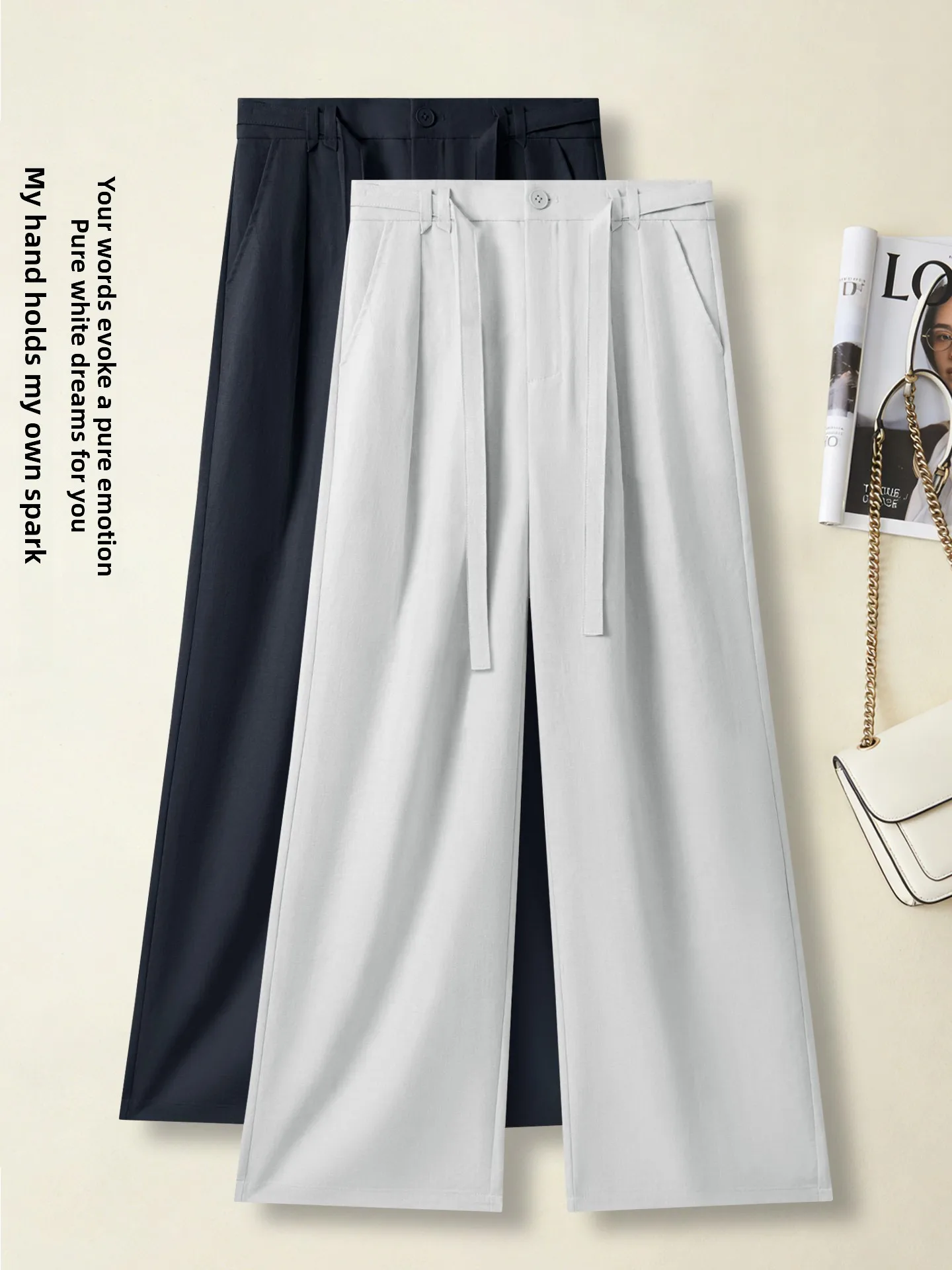  Linen Narrow Wide Leg Pants Women Summer Thin New Lazy Loose High Waist Drape Straight Leg Pants Casual Straight Cut