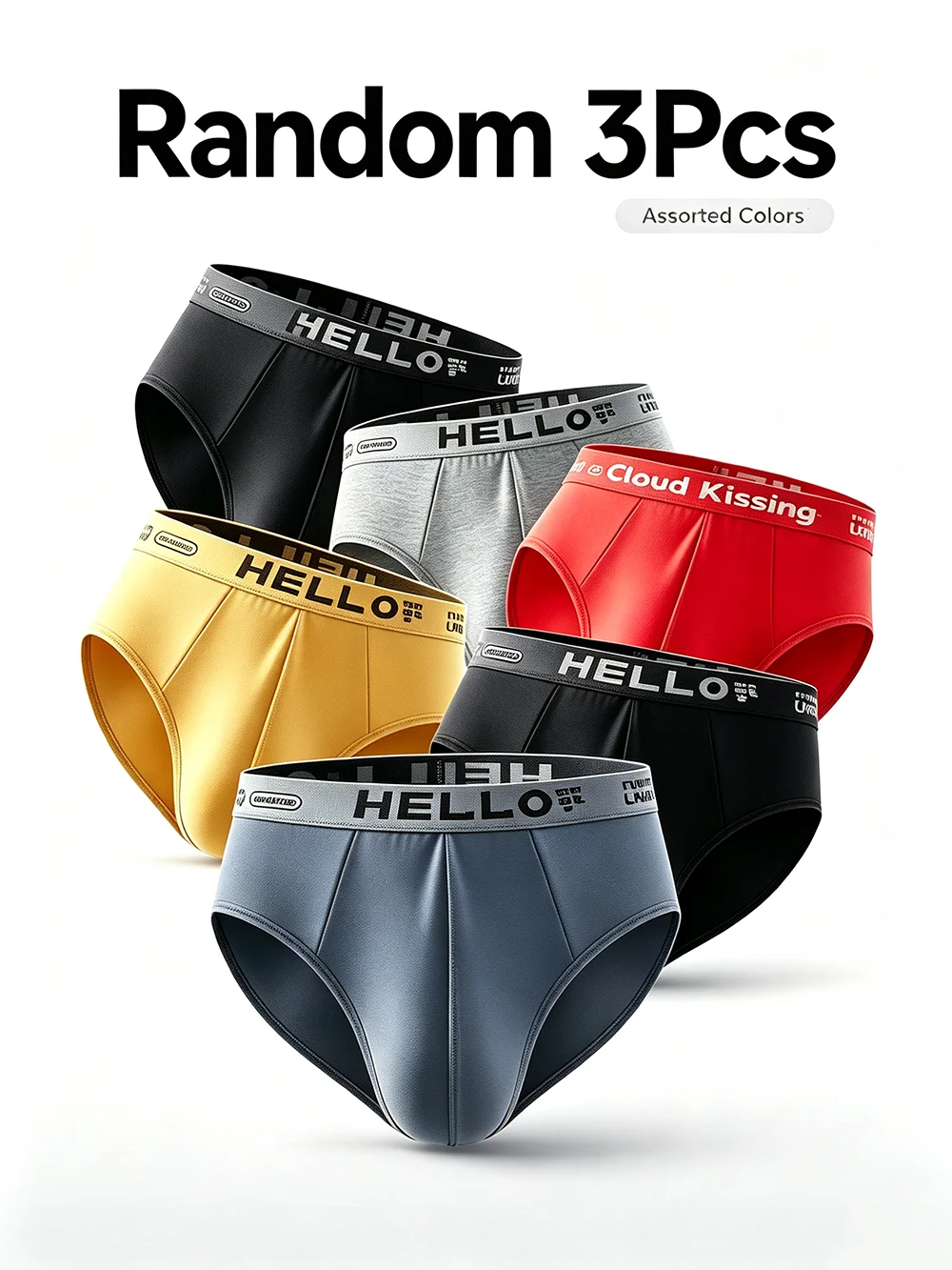 3Pcs Random Men's Briefs Classic Solid Tone Stylish Letter Print Skin-friendly Elastic Cooling Summer Daily Underwear