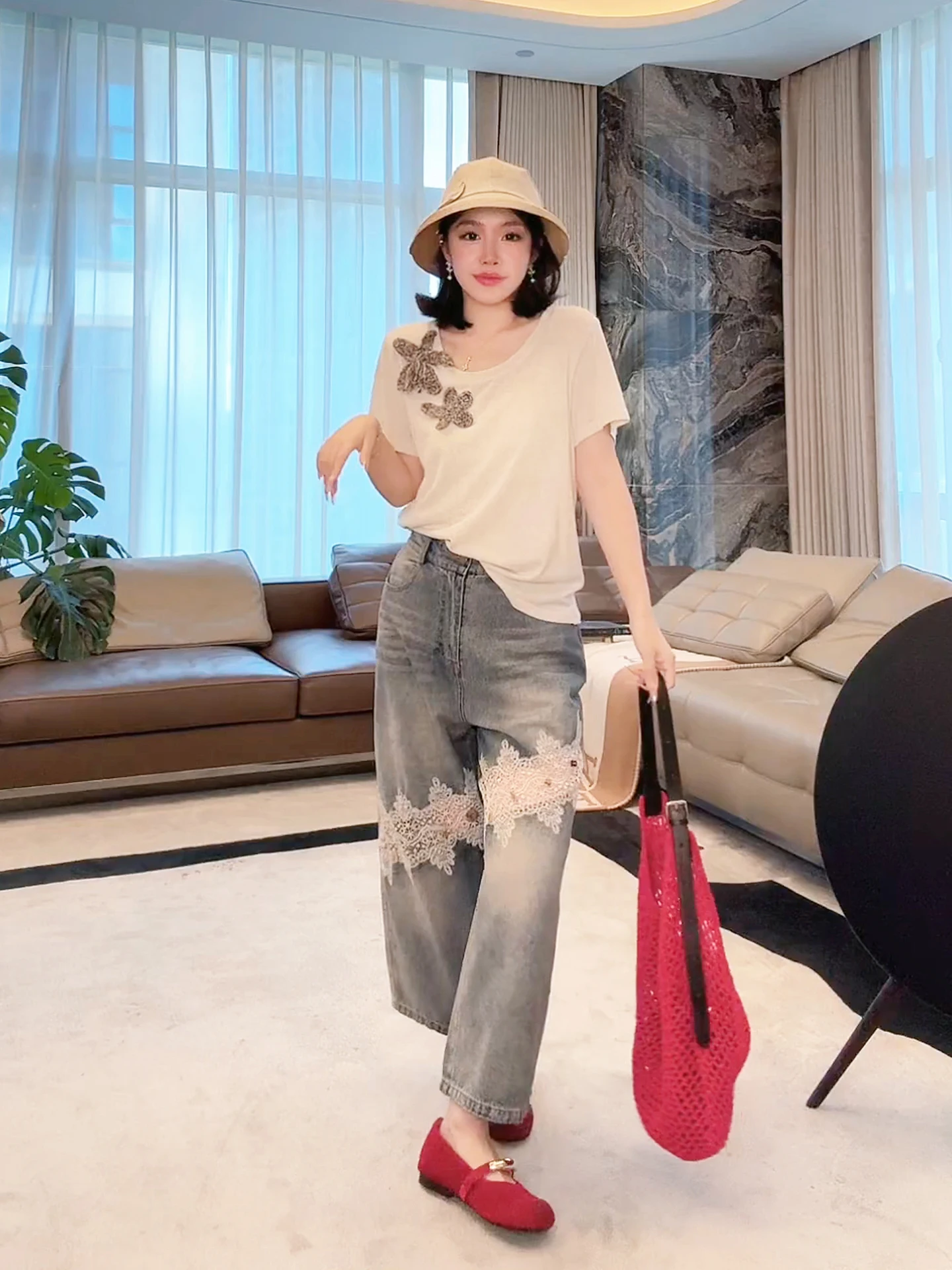 

ME Homeyang T-irt Loose Fit ort Sve Lin Lyocell Blend Comfortable Breathable Slimming Summer T-irt M0