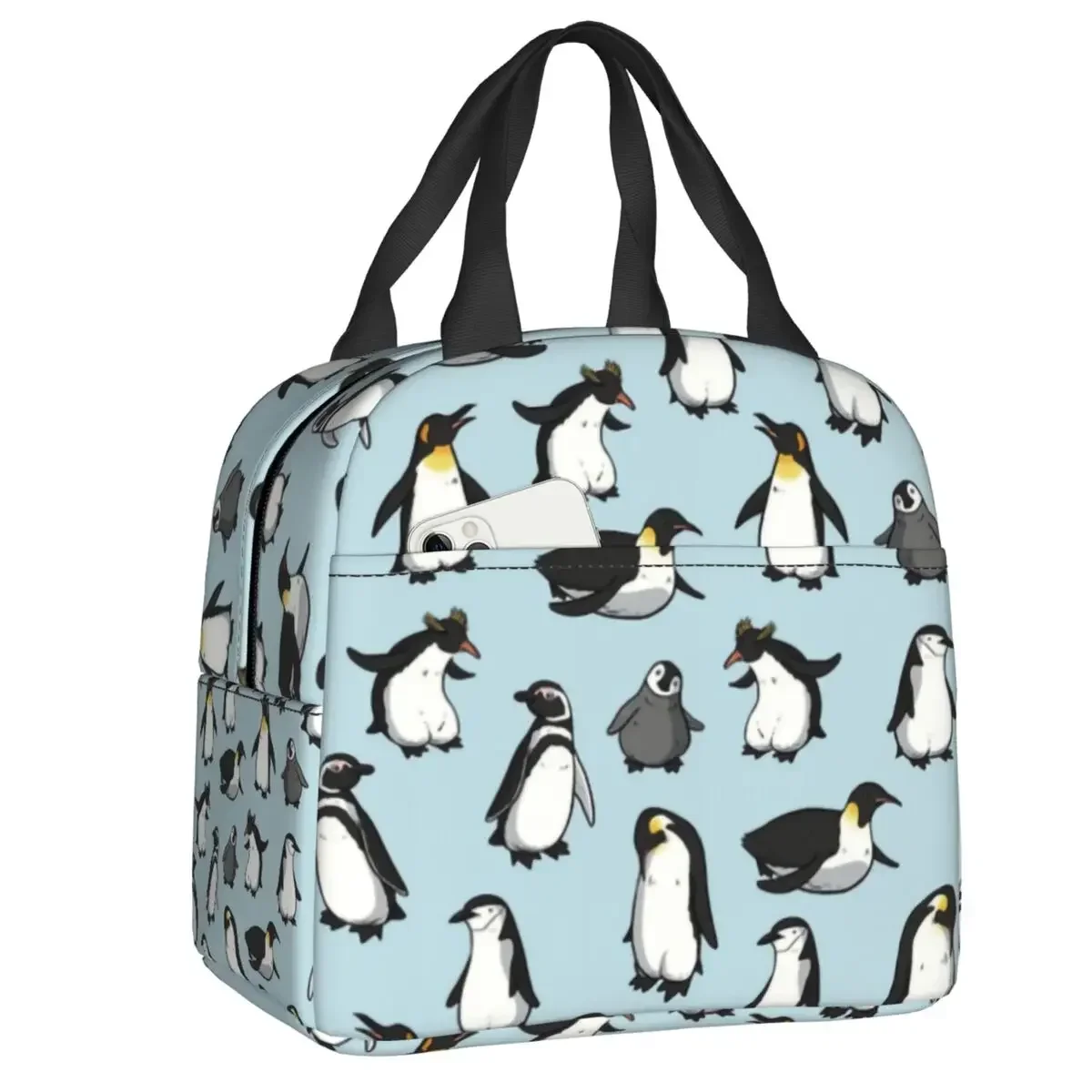 Cute Penguin Pattern Insulated Lunch Bags for Women Antarctica Animal Portable Cooler Thermal Bento Box Kids School Children