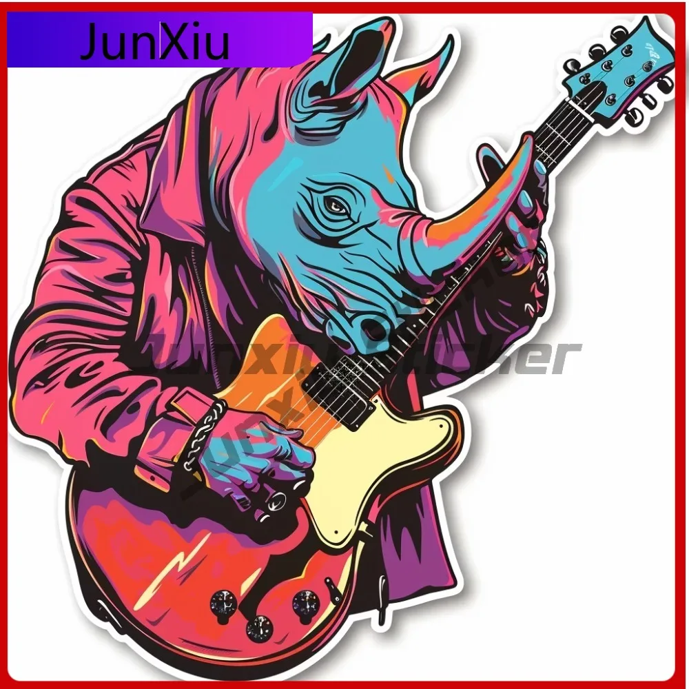 

Rockstar Rhino Playing Electric Aesthetic Car Laptop Window Bumper Waterproof Vinyl Decal Accessory Vintage Cool Retro Retro