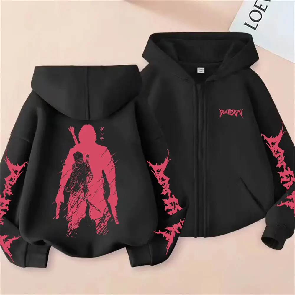 

Game Devil May Cry Dante Merch Zipper Hoodie Men Women Gothic Casual Oversized Zip Up Jacket Male Cosplay Otaku Lover Streetwear