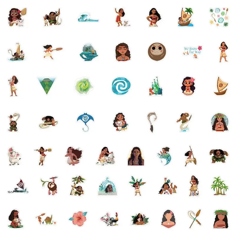 Disney Diy Aufkleber 52 Stück Set Moana 2 Maui Heihei ‌   Pua Cartoon Figuren Mädchen Tagebuch Dekoration Material kreative Gepäck Geschenkbox