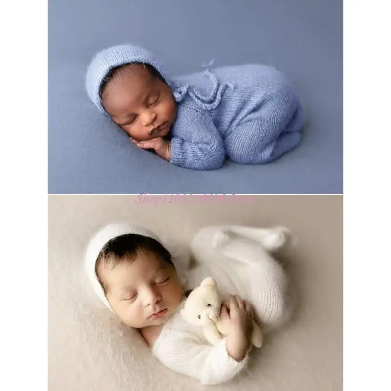 

R6FD Уютный наряд для новорожденных для фотосъемки, однотонный комбинезон с длинными рукавами, вязаный комбинезон с подходящей