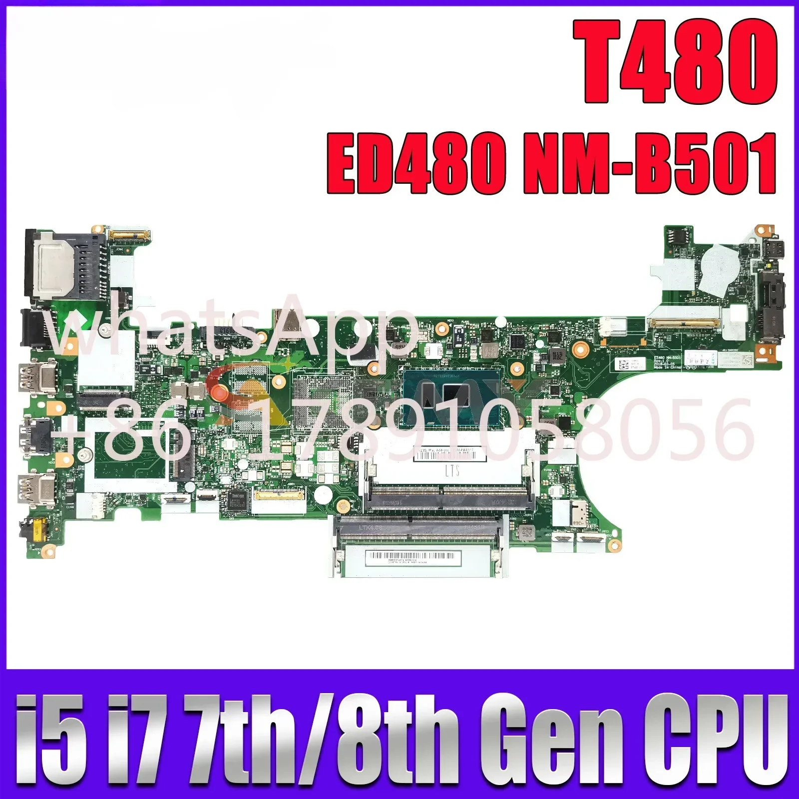 For LENOVO Thinkpad T480 Laptop Motherboard ET480 NM-B501 Mainboard with I5 I7 CPU 01YR332 01YR324 01YR328 01YR336 Tested well