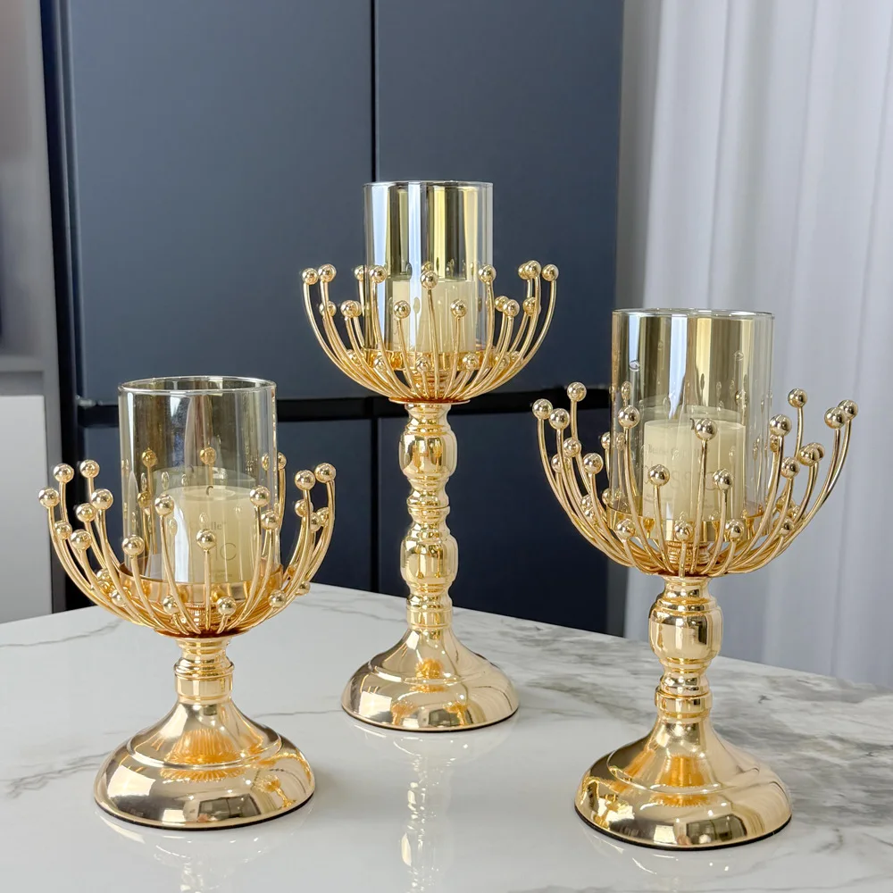 European Gold Glass Aromatherapy Candle Holder Romantic Atmosphere Candle Light Dinner Aromatherapy Candle Holder Ornament