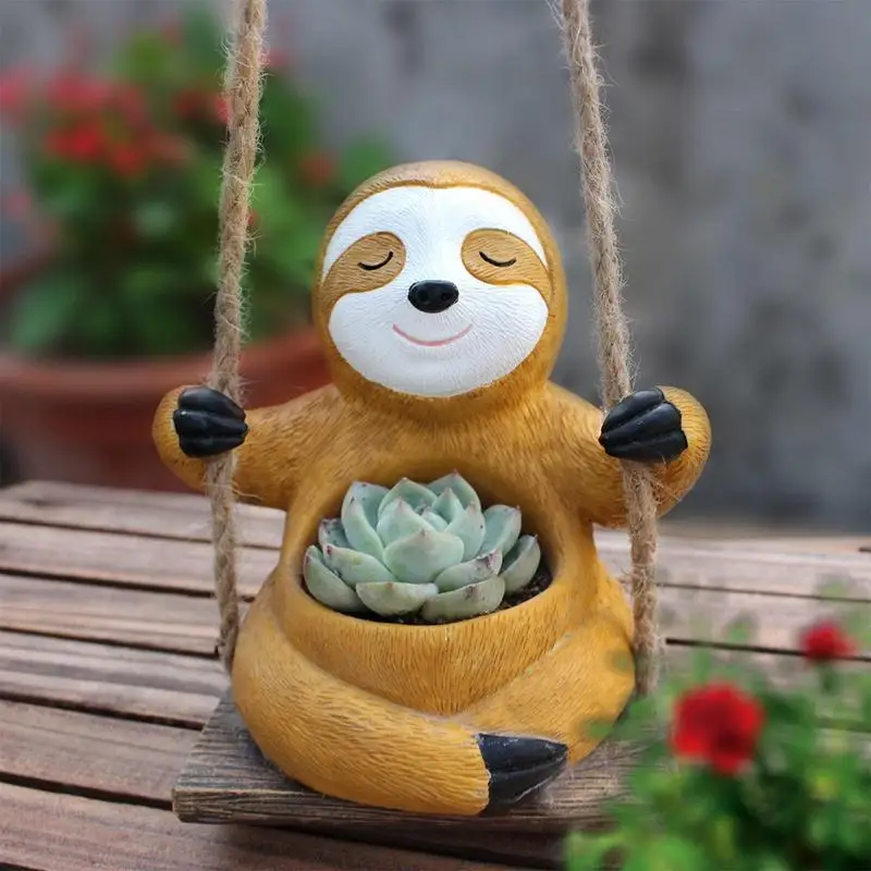 Swing Sloth Planter Resin Sloth Flower Pots Cute Sloth Shape Planter Decoration for Balconies Work Areas Living Rooms and Dining