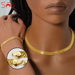 2024 Trend Wide Copper Jewelry Set for Women Vintage Hip Hop Ladies Party Necklace Friend Cuff Engagement Bracelet Accessories