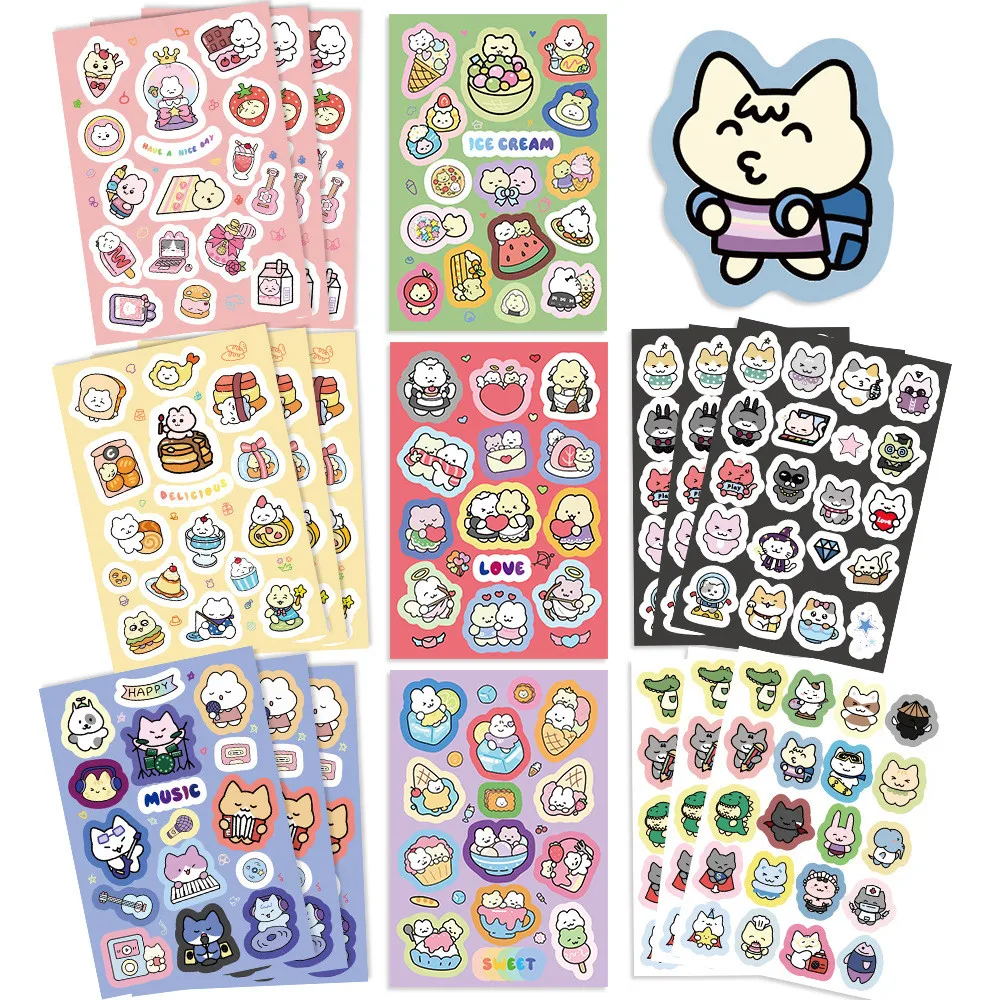 8Sheets cute CatsDIY Account Sticker Materials for Bicycle Hand Account Pencil Case Decals LanLanStickersWorld