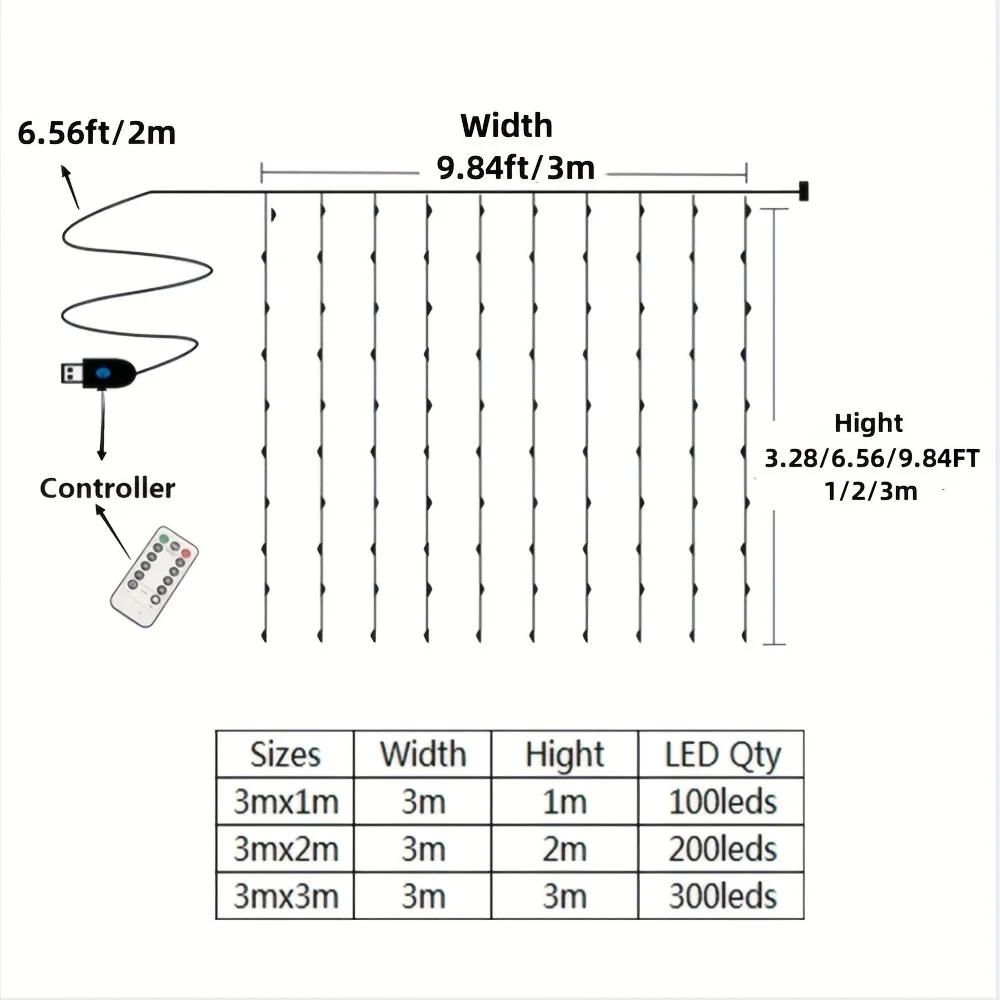 Lampu tirai USB, untaian karangan bunga dekorasi kamar tidur liburan Natal Remote Control