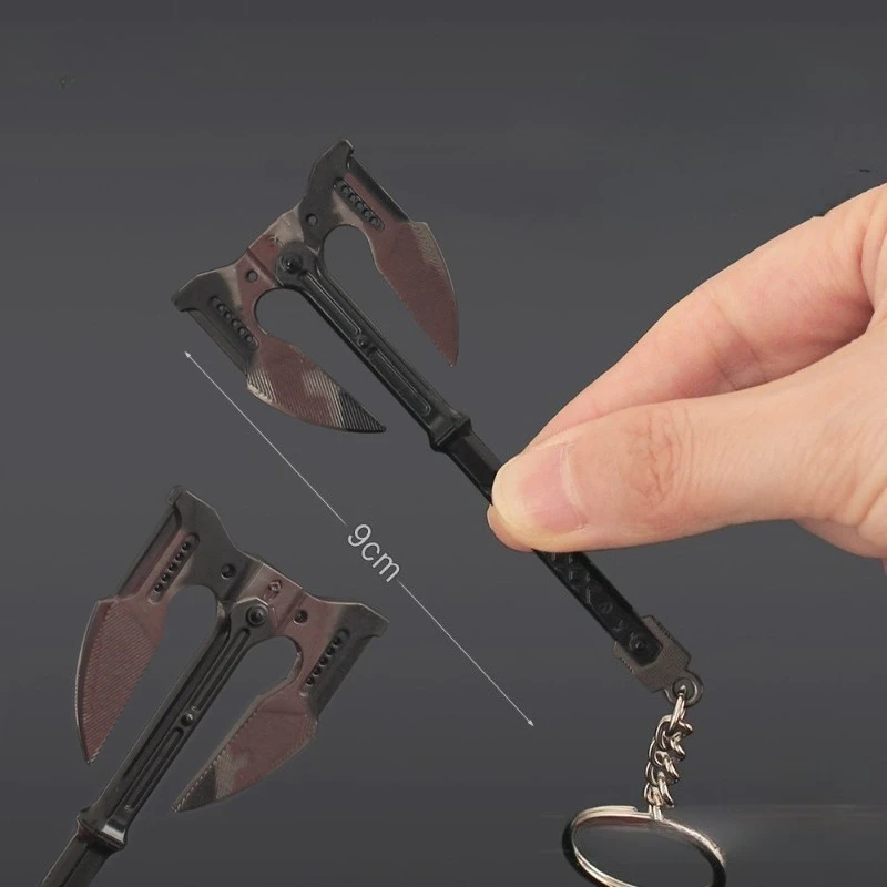 Periféricos de juego de ruptura de Arena de 9cm/3,54 pulgadas, hacha de batalla de doble filo, colgante de Metal, llavero de aleación, arma de soldado, adorno, juguete de regalo