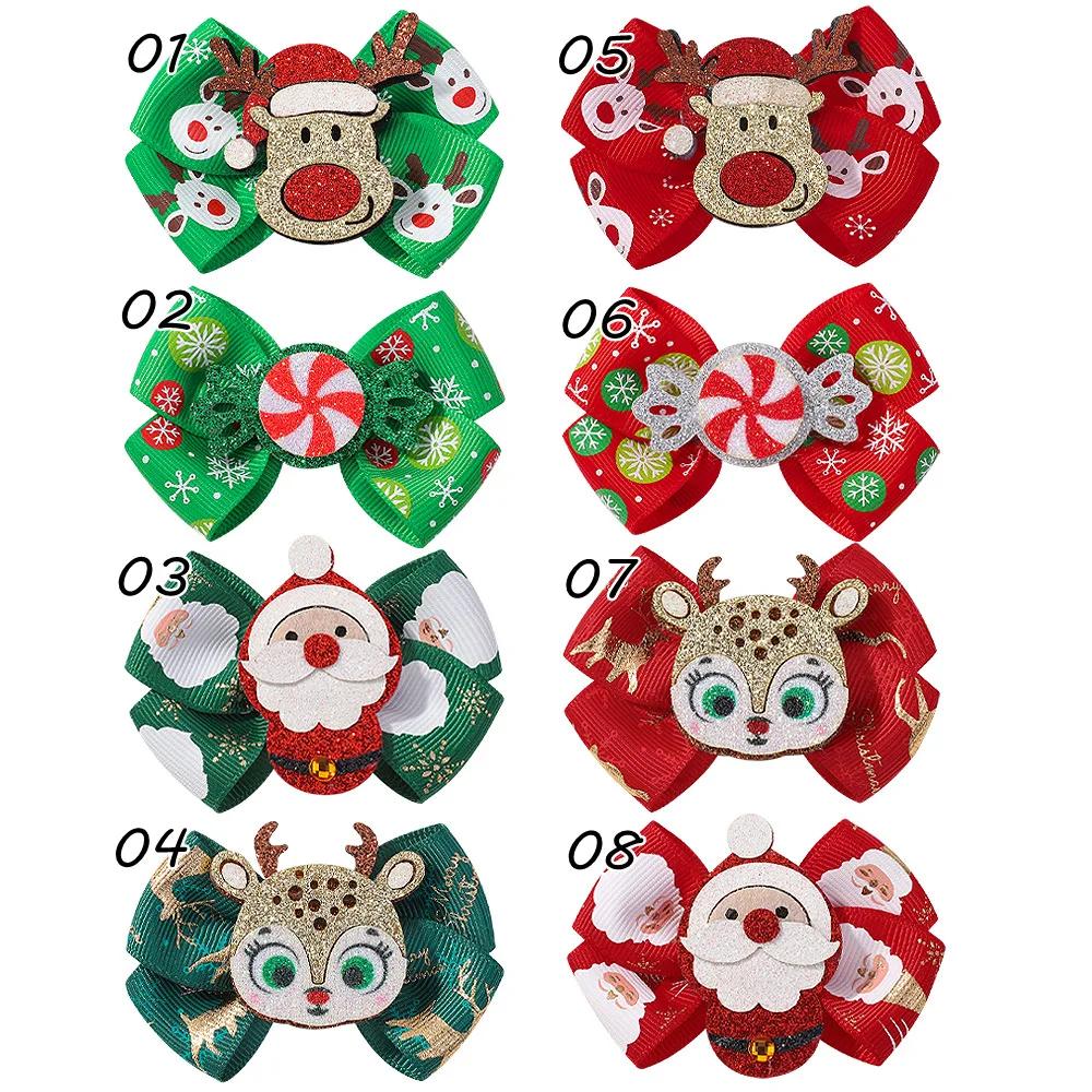 

40 Pcs/Lot, 3" Christmas Grosgrain Ribbon Bow Hair Clips Handmade Bow Baby Hairpins For Xmas Holiday Gift Girls Hair Accessories