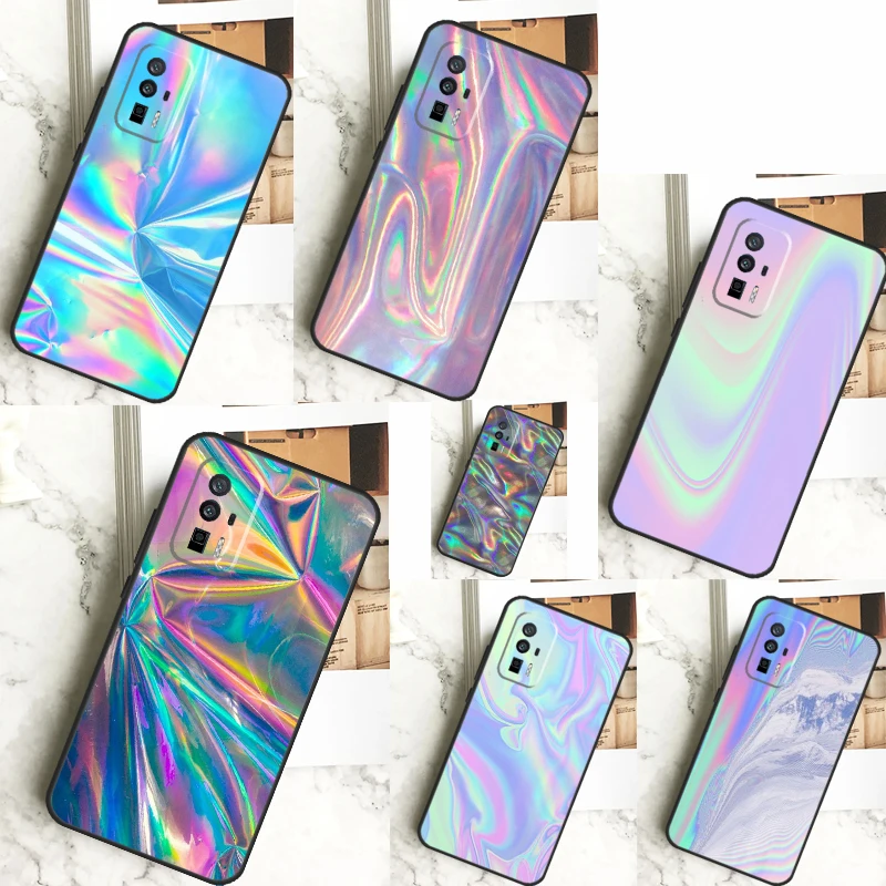 Rainbow Holographic Iridescence Case For POCO F6 Pro X6 X5 X3 F3 F5 M6 M5s Xiaomi 13T Pro 11T 12T 12 13 Lite 14 Ultra Cover