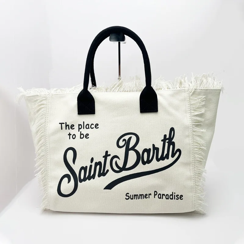 SAINT BARTH New women\'s large capacity casual travel canvas handmade tassel handbag tote bag