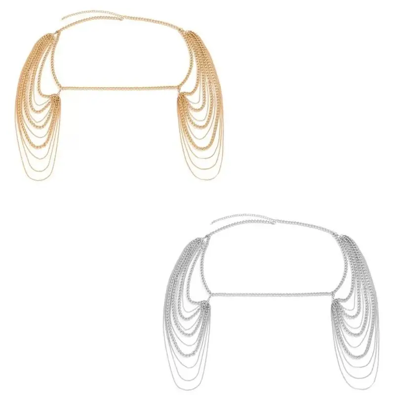 

652F Unique Crossover Collar Necklace Luxurious Body Chain Tassels Jewelry Idol Costume Modern Layered for Idol Dancer