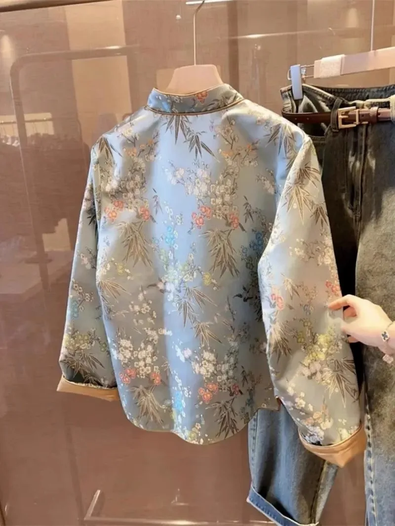 Extra Large Size Men's Jaet New Chinese Sle National Trend Button up Stand Collar Autumn Spring New Sle INS Faion Top