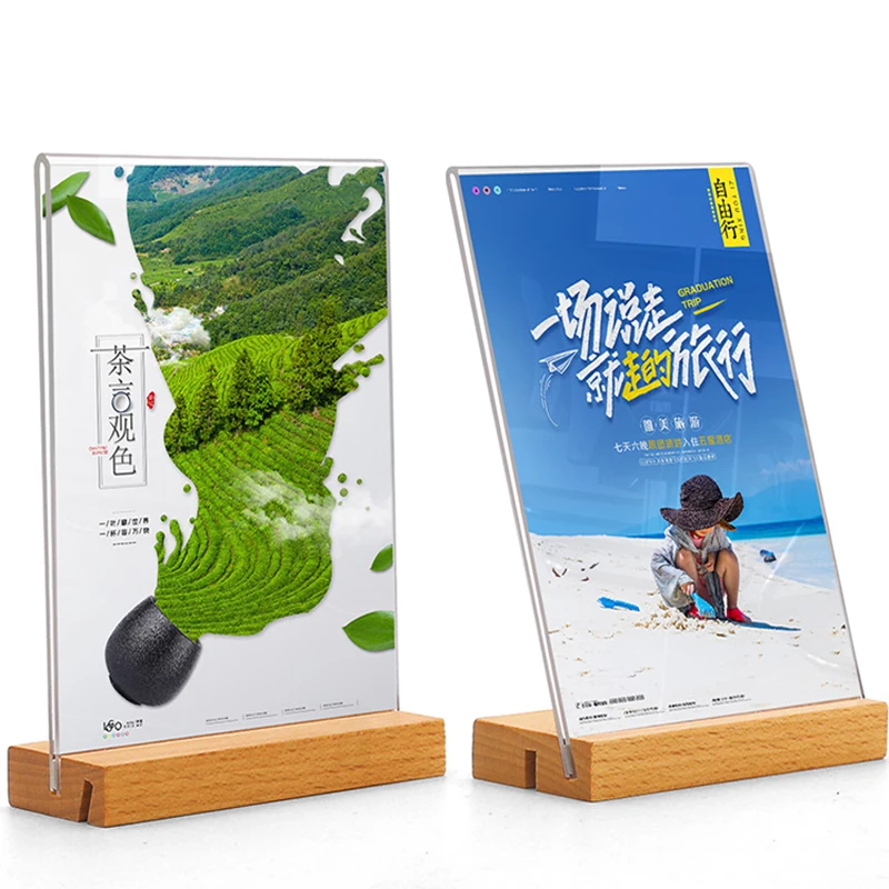 Acrylic Wooden Display Stand Horizontal And Vertical Dual-Purpose Display Desktop Display Stand Wooden Base With Engraved Logo